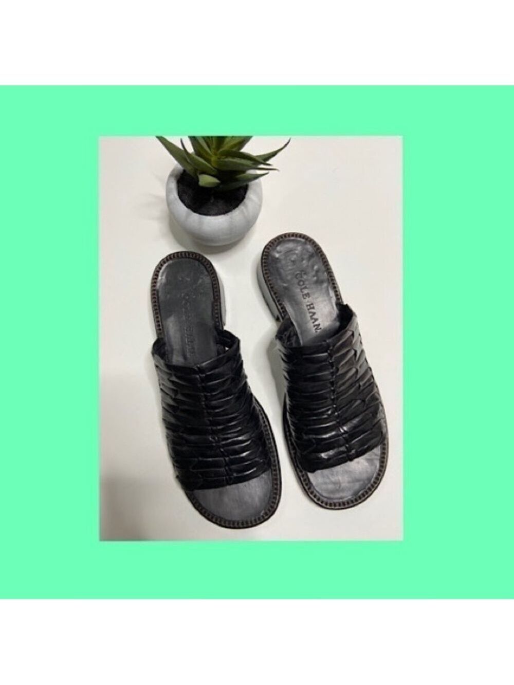 COLE HAAN - Vintage Black Woven Slide Sandals 7aa